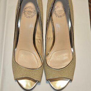 I. Miller Women's Peep Toe Gold Heeled Pumps, Size 8M US